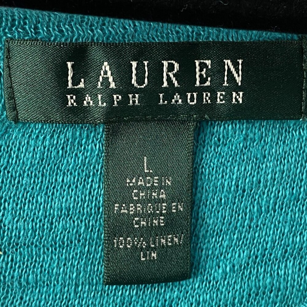 RALPH LAUREN Women 100% Linen Short Sleeve Pullover Top Sz L Green Casual 10-18 - Picture 3 of 6